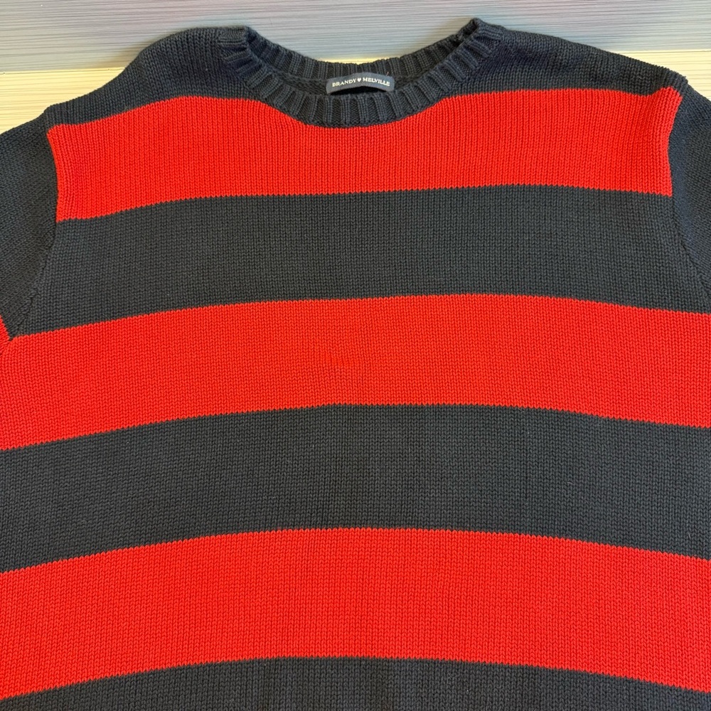Brandy Melville red and dark blue striped sweater.